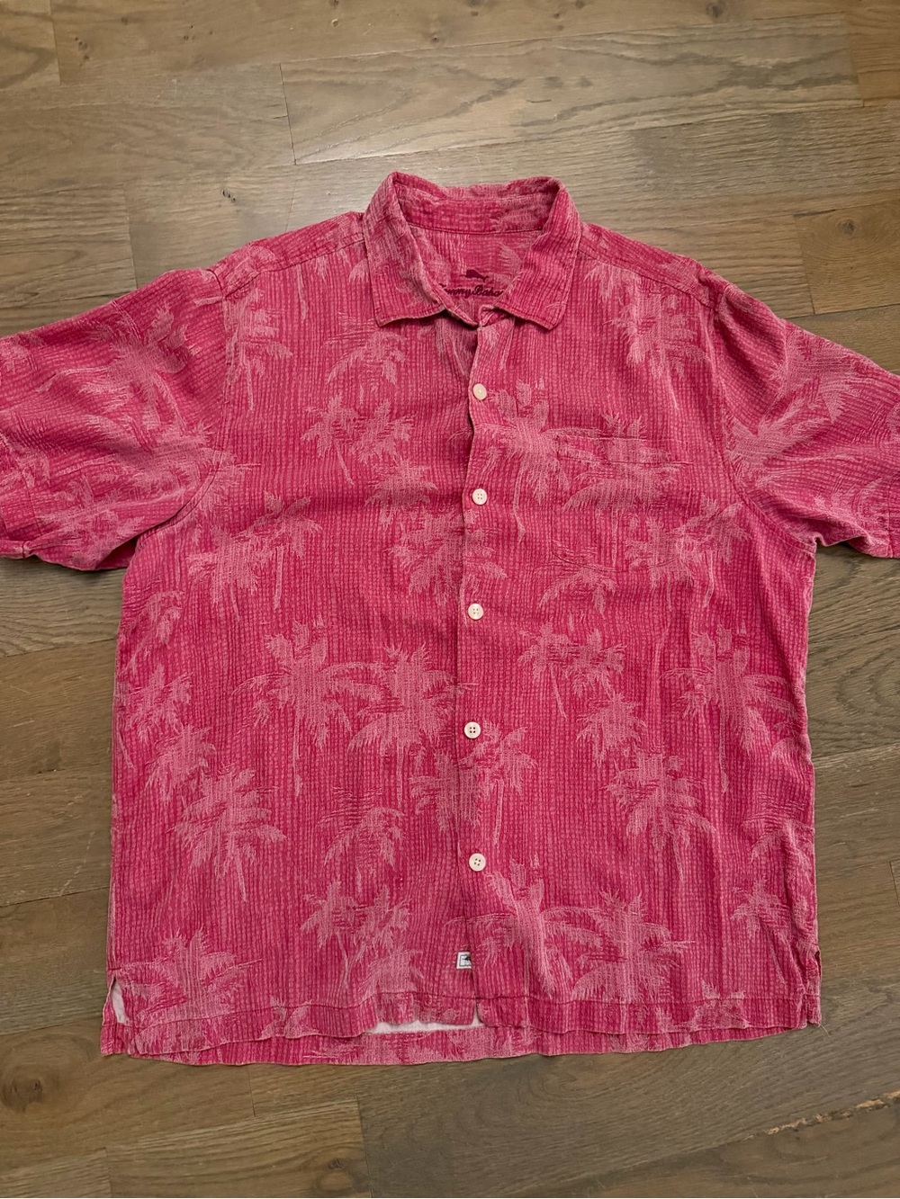 Tommy Bahama Pink Palm-Print Short Sleeve Button-Down Shirt